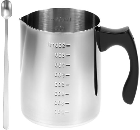QWORK® Kerzenschmelztopf 1000 ml, Edelstahl Wachsschmelztopf Hitzebeständiger Griff & Skalenmarkierungen, Wachsschmelzer mit Löffel