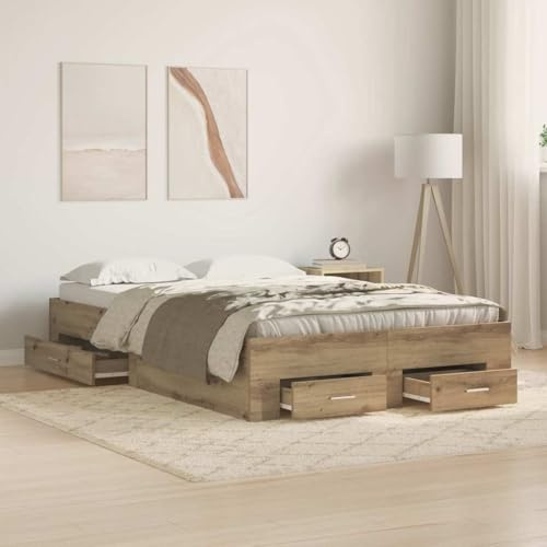 vidaXL Solid Oak Bed Frame 120x200 cm-Contemporary Wooden Stylish Platform with Storage for Modern Bedroom