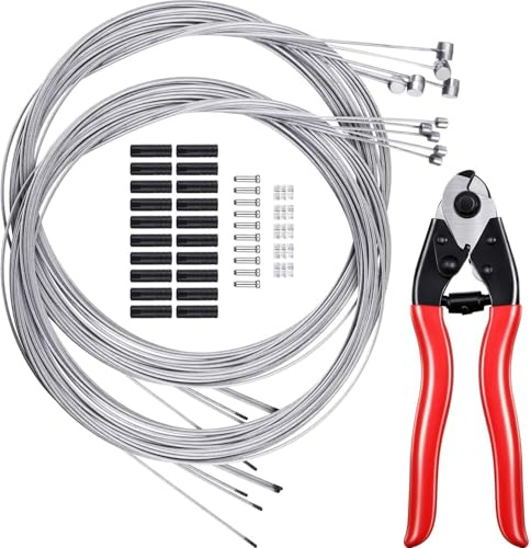 55 Pcs Bike Brake Cable Kit, Stainless Steel Bike Shift Cable and Brake Cables with End Ferrules, End Caps, O-Rings Replacement Parts and Cable Cutter for Mountain Bike, Road Bike