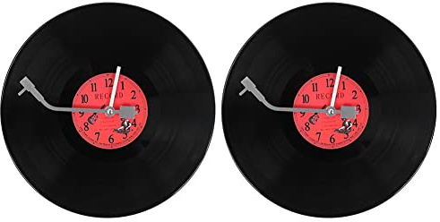Blmirror 2X European Retro Nostalgic Ultra-Quiet Clock Vinyl Record Personality Wall Clock Cafe Bar Decorative Wall Clock
