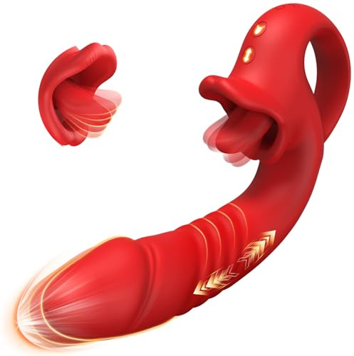 Vibration für Frauen Dildo Vibrator mit Stoßfunktion - Sex Spielzeug für die Frau mit 10 Zungenlecken und Vibrationmodi, G Punkt Vibration für Klitoris, Zungenvibrator Vibratorensets für Frauen