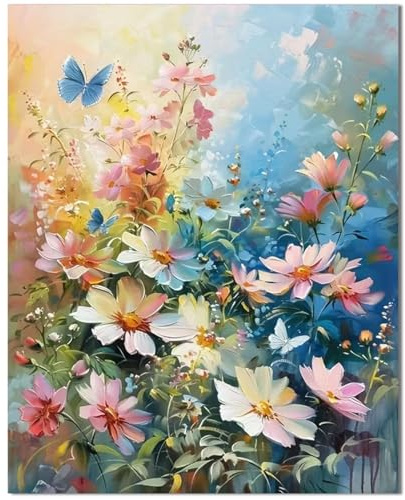 Qiukoo Malen nach Zahlen Erwachsene Blumen - 40x50 cm DIY Ölgemälde Set mit 4 Pinseln, Acrylfarben – Paint by Numbers für Geschenke, Wanddeko und kreative Freizeit (Blumen)
