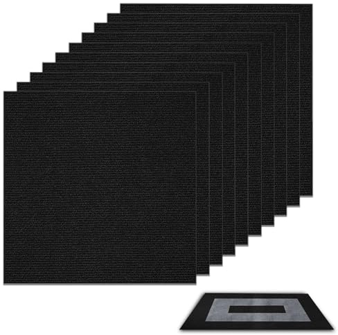 Self-Adhesive Carpet Tiles, Pack of 10 Cut to Size Carpet Tiles, 30 x 30 cm, Washable Carpet Tiles, Self-Adhesive Carpet for Home, Office, Commercial (Black)