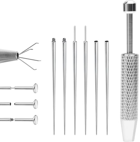 LOLANIUT Piercing Kit 7 Pezzi in Acciaio Chirurgico 316L, Pinza per Piercing Professionale con Presa Antiscivolo, Pinza Piercing per Aprire e Chiudere Sfere, Strumenti per Orecchio, Naso e Lingua