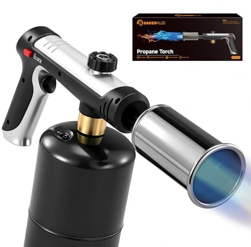 Sakerplus Propane Torch,3272°F Flame Thrower Gun with Adjustable Flame&Safety Lock,Powerful Grill&Cooking Blow Torch for Searing Steak,Sous Vide,BBQ,DIY,Campfire Charcoal Starter(Tank Not Included)