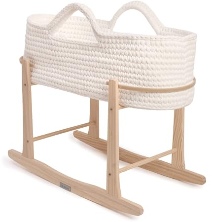 Clair de Lune Cesta in vimini all'uncinetto con supporto a dondolo naturale, 75 x 28 cm