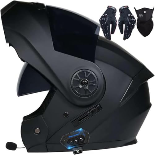 Bluetooth Casco Modulare per Moto con Doppia Visiera Antiriflesso, per Moto Integrale con Radio FM Integrata Bluetooth(C5,L(59~60CM))