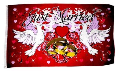 Fahne/Flagge Just Married Hochzeit Tauben 90 x 150 cm