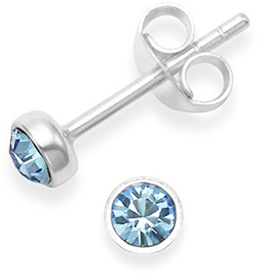 Sterling Silver Cubic Zirconia Stud Earrings - Light Blue Cubic Zirconia earrings - SIZE: 4mm. Gift Boxed. MONEY BACK GUARANTEE. 5554LB