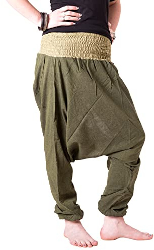 Vishes - Alternative Bekleidung - Baumwoll Haremshose mit farbigem Bund - Lange Größe