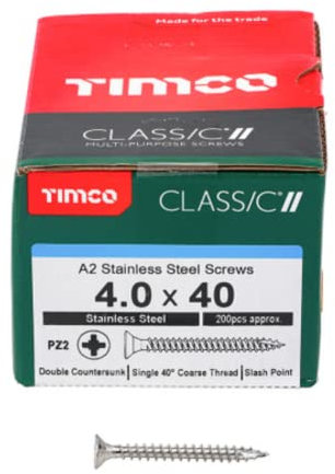 TIMCO Classic Multi-Purpose Screws - 4.0 x 45 - A2 Stainless Steel - Box of 200