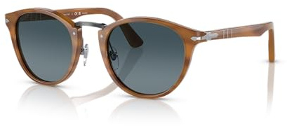 Persol PO3108S Round Sunglasses, Striped Brown/Blue Gradient Polarized, 49 mm