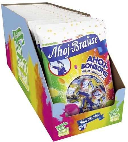 Frigeo Ahoj-Brause Bonbons mit Brause-Pulver – Frucht-Bonbons mit prickelnder Füllung, Brause-Bonbons in vier süß-sauren Geschmacksrichtungen, vegan, im Vorrats-Pack, 15 x 150 g