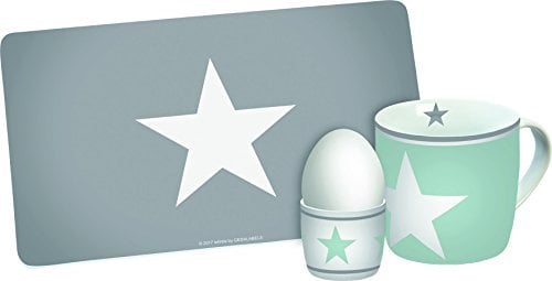 infinite by GEDA LABELS (INFKH) Sterne, 3teilig 3-teiliges Frühstücksset mit Tasse, Eierbecher und Brettchen, Melamin, türkis/grau, 23,5 x 9,5 x 14,5 cm, 3-Einheiten