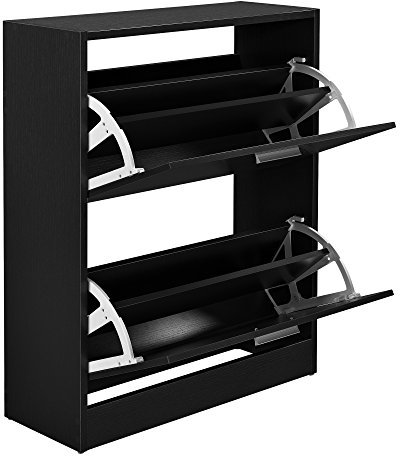 [en.casa] Schuhschrank Sykkylven Schuhkipper mit 2 Klappen Schuhkommode für 12 Paar Schuhe 81 x 63 x 24 cm Schwarz
