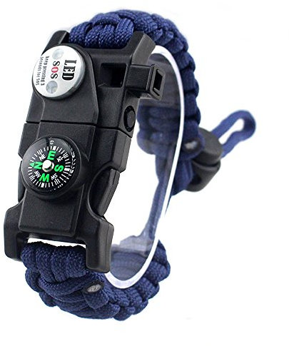Adjustable Survival Bracelet, 7 Core Paracord 20 in 1 Emergency Sports Wristband Gear Kit with Waterproof LED SOS Light, Compass, Rescue Whistle, Fire Starter Multi-tool for Wilderness Adventure