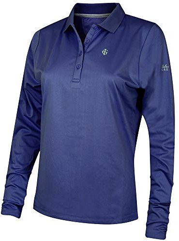 Island Green Golf IGLTOP1696 Womens Breathable Thermal 2 Way Stretch Long Sleeve Polo Shirt Sports Top, French Navy, Size 12