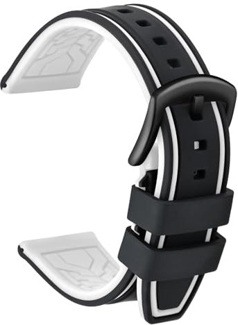 ULLCHRO Unisex Kautschuk Armband mit Gebürstete Edelstahl Silber Schnalle 22mm Schwarz Weiß