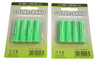 Solar-Akku leistungsstarke wiederaufladbare Batterien NiMH AA- 800mAh (Akku AA 1Set - 8 Stück)