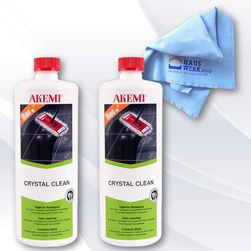 HAUSWER.shop Akemi Crystal Clean 2 x 1 Liter Flasche und 1 Microfasertuch
