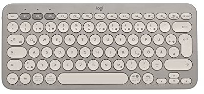 Logitech K380 Multi-Device Bluetooth Wireless Keyboard, Easy Switch Design, Slim, Portable, 2 Year Battery, Compatible with PC, Laptop, Windows, Mac, iPad OS, Apple TV, German QWERTZ - Sand