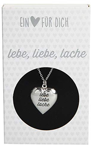 Depesche 10801.011 Halskette mit Herzanhänger Medaillon, versilbert und nickelfrei, mit Aufschrift Liebe Lebe Lache, Länge 40 46 cm