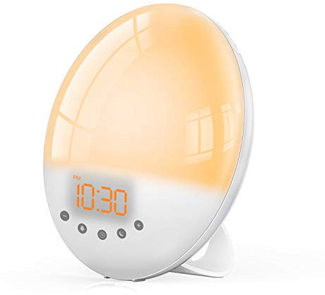 Wake Up Light Despertador Luz, TASMOR Luces Despertador con Simulación de Amanecer/Atardecer, 7 Luces de Colores, 30 Niveles de Brillo, Función Snooze y Grabación, 8 Sonidos Naturales,