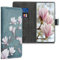 kwmobile Wallet Case kompatibel mit Samsung Galaxy A51 Hülle - Cover mit Ständer und Kartenfächern - Magnolien Taupe Weiß Blaugrau