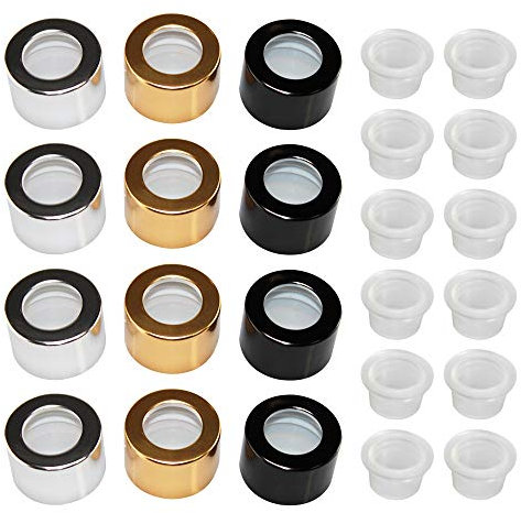 Frandy House Glass Bottle Caps Replacement Diffuser Bottle Caps with Inside Silicone Stopper, Set of 12 Sets (Silver, Gold, Black)