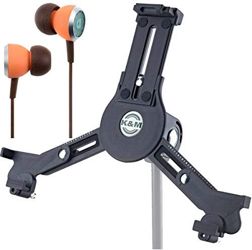 K&M 19790 Tablet Mount PC Tripod Holder + Audiofly Premium In-Ear Earphones