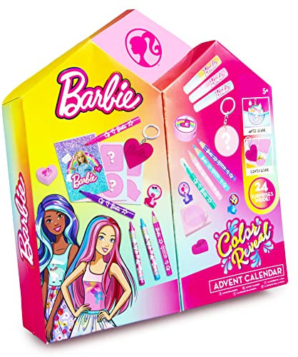Barbie Color Reveal 24 Tage Adventskalender 2021 - Enthält 24 Überraschungen einschließlich Schlüsselanhänger, Schreibwaren und Aufkleber Puppenzubehör für Mädchen