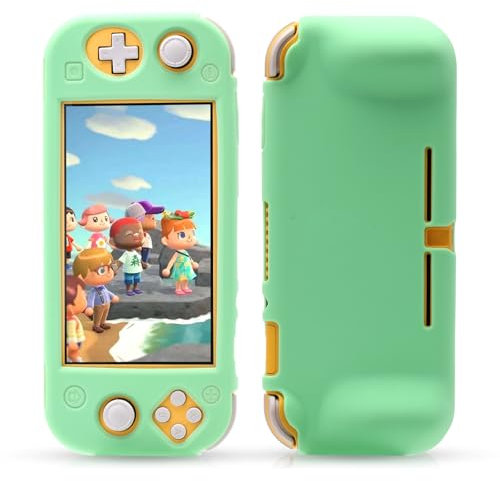 HEATFUN Custodia in silicone per Nintendo Switch lite, custodia protettiva per Nintendo Switch lite con pellicola proteggi schermo e 6 impugnature per pollice, motivo Animal Crossing, verde