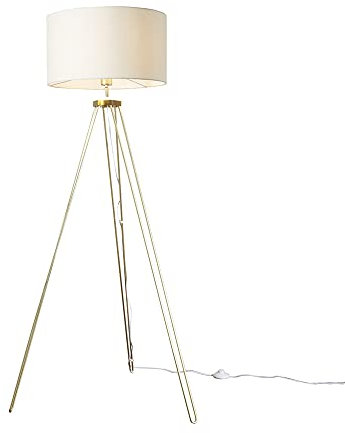 MiniSun | Modern Gold Hairpin Design Tripod Floor Lamp with a Beige Drum Shade | Floor Lamps & Torchieres, Home Décor & Improvement Essential | Includes Bulb [3000K Warm White]