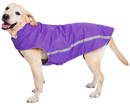 Wasserdichter Hundemantel Hundejacke mit Kragenloch Klettverschluss Fleece gefüttert reflektierender Wintermantel für mittelgroße große Hunde Lila 4XL