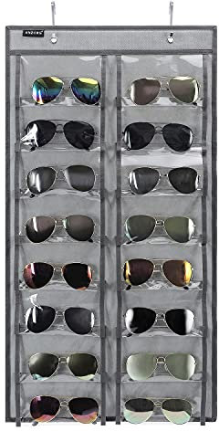 ANZORG Sonnenbrillen-Organizer zum Aufhängen an der Tür, mit 16 transparenten Taschen, 16 Taschen-grau, Einheitsgröße