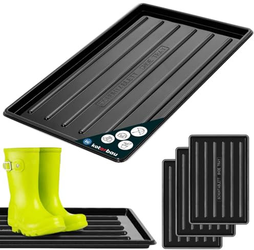 KOTARBAU® 3 x Bandejas de goteo para zapatos, 45 x 30 cm, Color negro, Bases escurridoras, Bandeja con borde elevado para secar calzado, Posazapatos, 3 UNIDADES