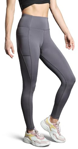 DANISH ENDURANCE Damen Sport-Leggings mit Taschen, Blickdicht & Elastisch, aus recycelten Materialien, Grau, L