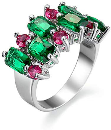 Banemi Zeigefinger Ring Damen, Vintage Damen Ringe Weißvergoldeter Grün Zirkonia Rechteckig Damen Verlobungsring Größe 60 (19.1)