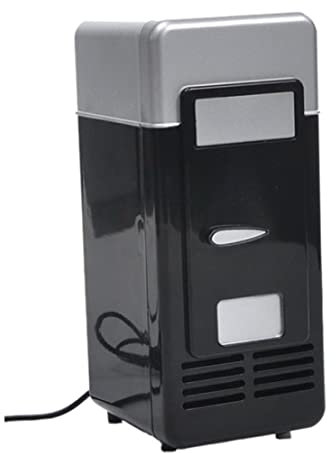 Liummrcy Mini USB Fridge, 5V Cooling Heating Drinks Beverage Cans Fridge, Portable, Black, 486g, 5L, 1 Door, 5 Shelves, Automatic Defrost, Key Lock, USB Rechargeable, Silent, Compact, Refrigerator