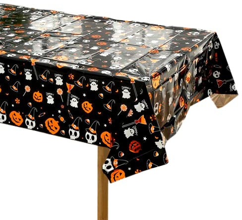 POPOYU Halloween Tischdecke Folie Halloween Deko,54x108 Zoll Rechteckige Ausmal Tischdecke,Gruseliger Kürbis Spinnennetz.Tischdecke für Feiertags Dinner Tischdekor,Halloween.Partyzubehör