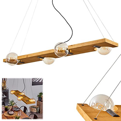 Pendelleuchte Santorum, Vintage Pendellampe aus Metall/Holz in Altsilberfarben/Natur, Leuchte im Retro Design mit verstellbarer Höhe max. 151 cm, 4-flammig, 4 x E27, ohne Leuchtmittel