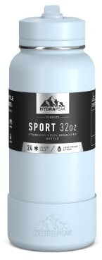 Hydrapeak 32oz Sport Insulated Water Bottle with Straw or Chug Lid, Leak & Spill Proof, Keeps Drinks Cold for 24 Hours, Hot for 12 Hours, Premium Stainless Steel Water Bottles (32oz, Powder Blue)