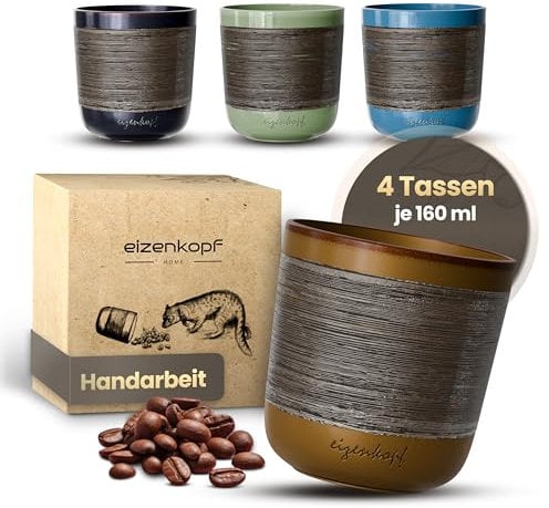 EIZENKOPF® Design Espressotassen Set aus Handarbeit [4x160ml] für exklusiven Geschmack & Ihren individuellen Stil I Hochwertiges & robustes Espresso Tassen Set I Espressotassen dickwandig