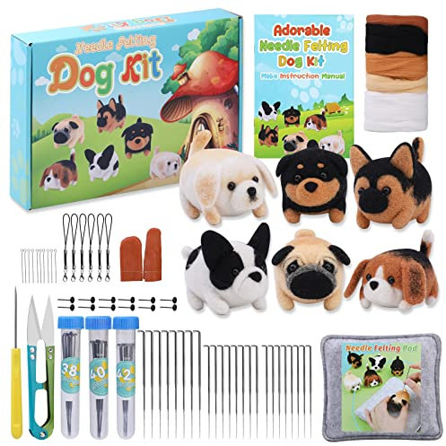 Benlay Nadelfilz-Set, Lieferungen für Nadelfilzen mit 24 Nadeln für Filznadeln, Filzpad, Roving von Wolle, Anleitung, Puppen zum Filzen