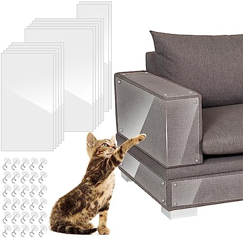 modacraft 12 Stück Katzen Kratzschutz Selbstklebend mit 60 Schrauben für Sofa Wand Tür und Möbel, Transparent Kratzschutz Möbelschutz Anti Kratz Folie für Katzen Kratzfolie Cat Couch Protector