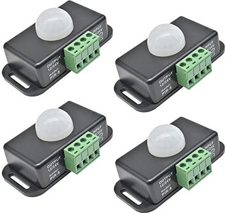 Heemol Mini Bewegungsm DC 12V 6A Infrarot Sensor Schalter Automatik mit Bewegungsmelder Schwarz 4PCS.