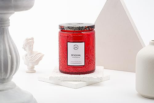 Premium Duftkerze im Glas|Entspannende Düfte für ein Wellnesserlebnis zu Hause|bis zu 50h Brenndauer|Premium Kerze im Glas|Natürliches Soja-Bienenwachs| (Diamond Red, Ylang-Ylang & Patchouli)