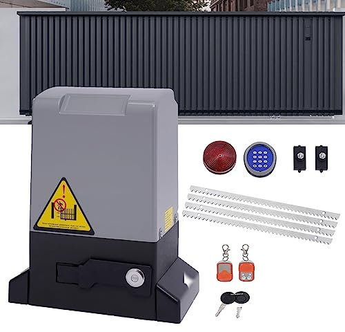Schiebetorantrieb Elektrischer Torantrieb Set 750W 1600KG Toröffner Antrieb Elektrischer Garagentor Rolltor mit 6m Führungsschienen, Drahtloses Codeschloss, Alarmleuchte, Fernbedienungen