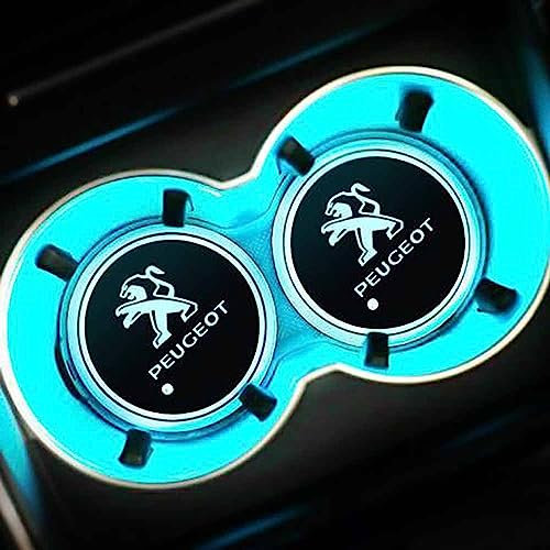 NURCIX 2 Pièces Voiture LED Dessous de Verres, pour Peugeot 308 408 508 2008 3008 4008 Porte-gobelets Eau Gobelet Tapis Chargement USB Lumineuses Caboteur Anti-dérapant