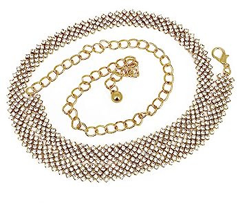 QUEEN HELENA Cinta Sottile con Strass Cintura Gioiello Elegante Pietre Donna (CI225-2 Oro, Taglia Unica)